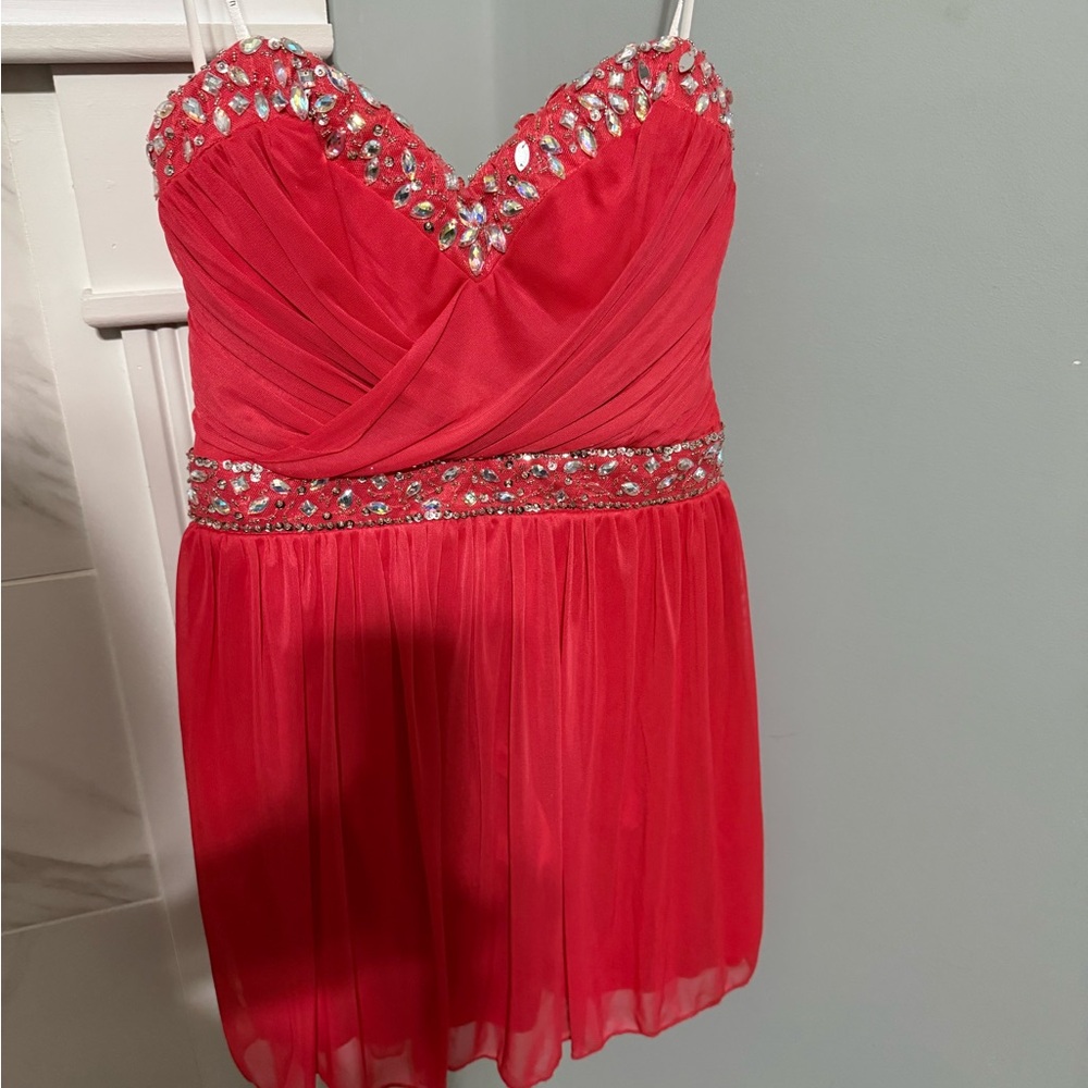 B Darlin Red Backless Dress with Embellishments